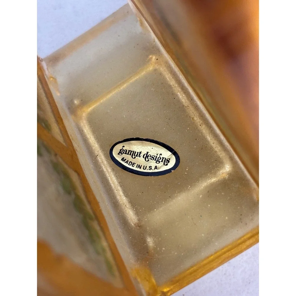 Vintage Gamut Designs Lucite Napkin Holder Amber Dried‎ Flower Bamboo 70s USA